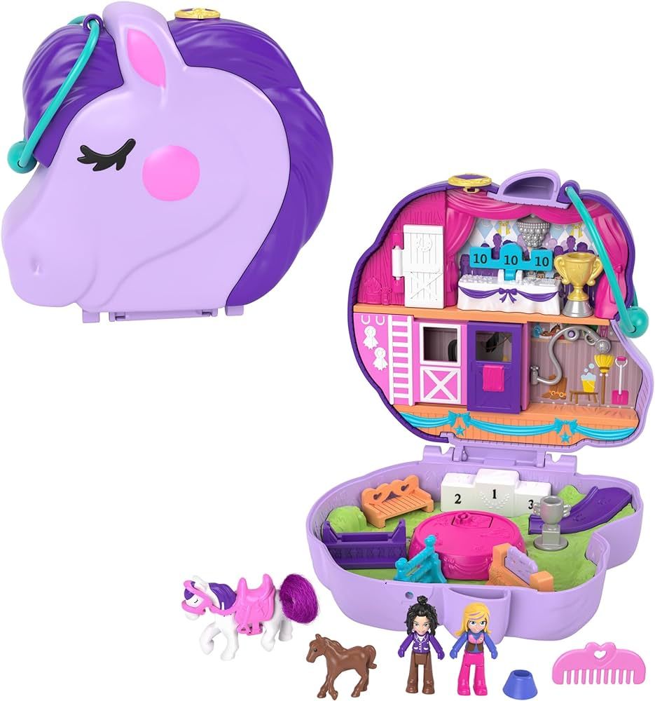 Polly Pocket Compact Playset, Jumpin' Style Pony with 2 Micro Dolls & Accessories, Travel Toys wi... | Amazon (US)