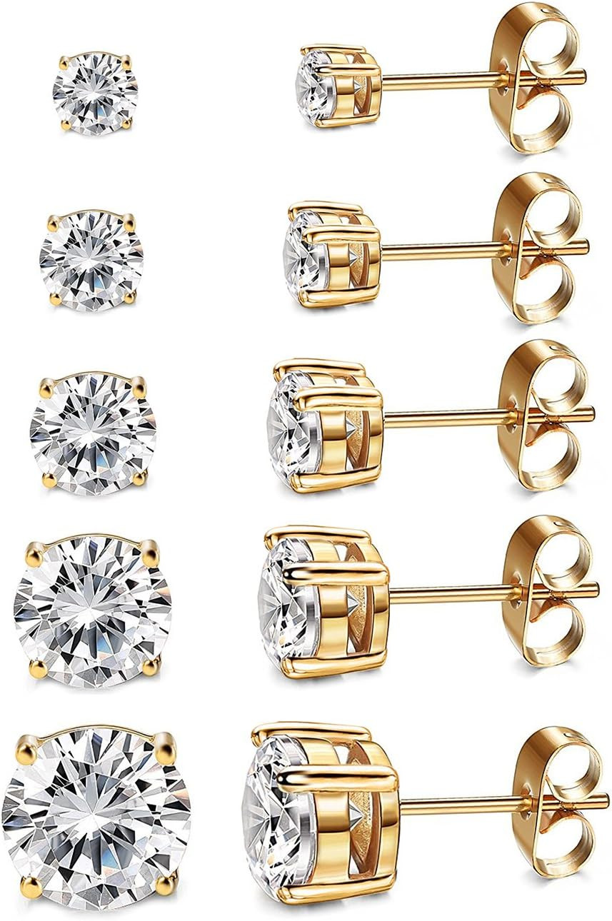 Kainier Women's 14K Gold Plated CZ Stud Earrings Hypoallergenic studs | Amazon (US)
