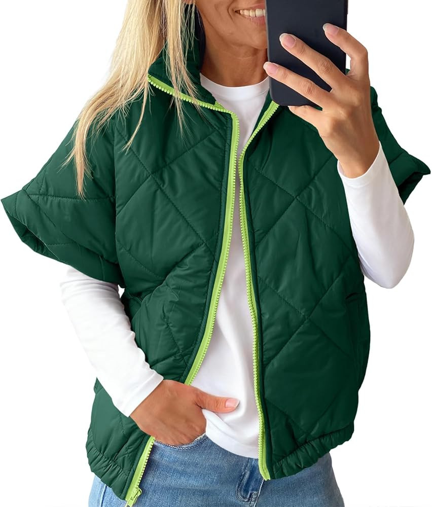Tankaneo Womens Lightweight Puffer Vests Sleeveless Quilted Jackets Short Sleeve Zip Up Vest Over... | Amazon (US)