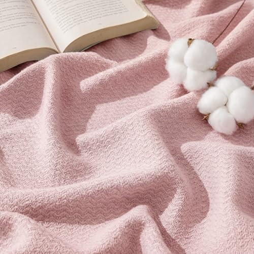 Bedsure GentleSoft 100% Cotton Large Throw Blanket for Couch 50x70 inches - Breathable and Lightweight, Soft Cozy Herringbone Woven Cotton Throw for Summer Spring, Pink Office Chair Blanket | Amazon (US)
