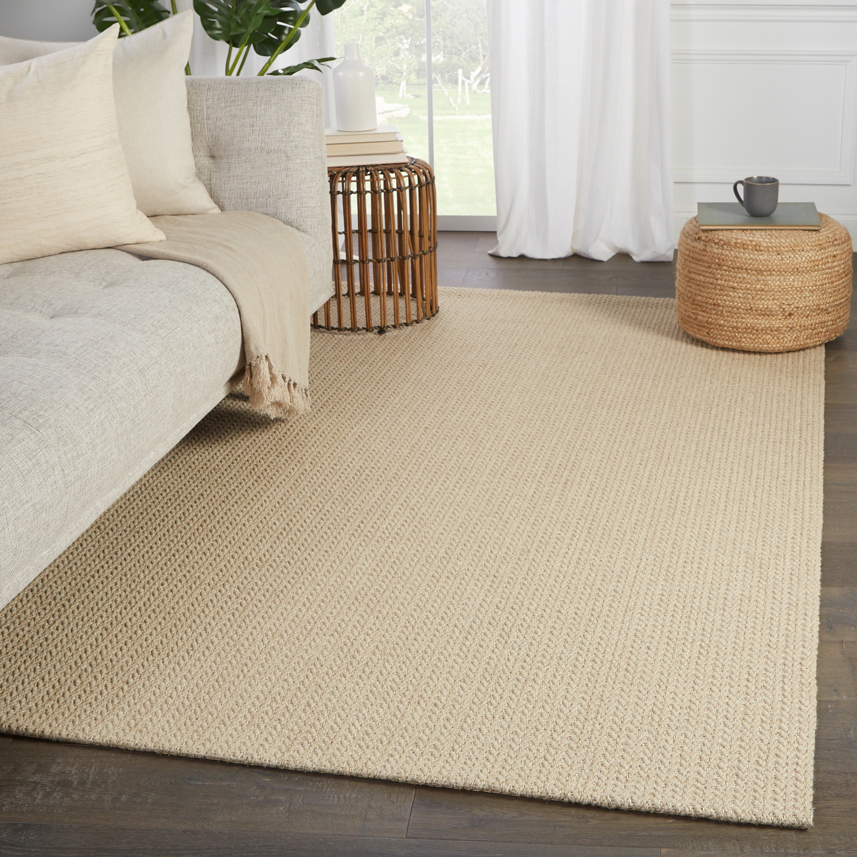 Cadwy Natural Solid Beige Area Rug | Bed Bath & Beyond
