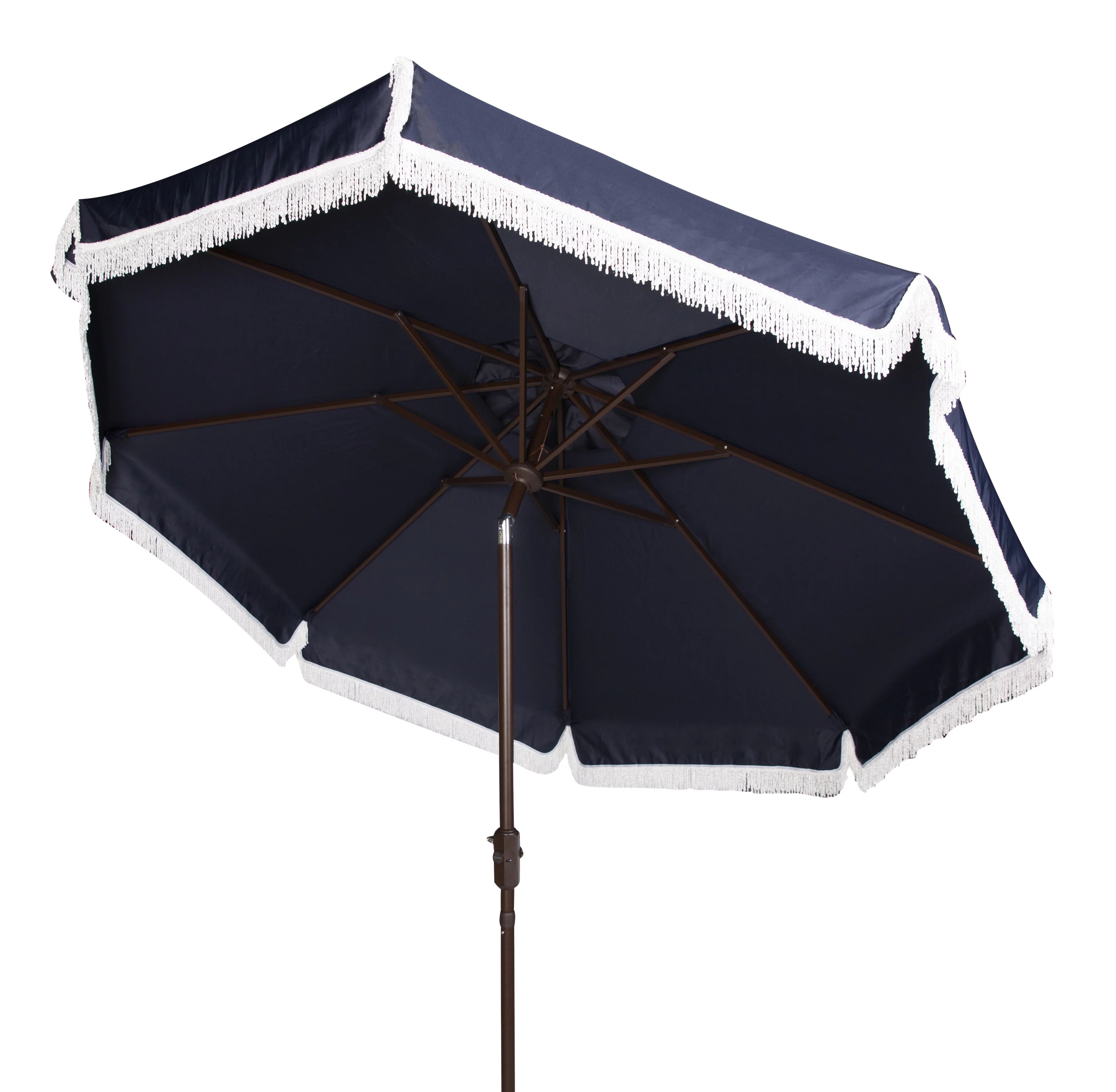 Safavieh Milan 9' Market Crank Fringe Tilt Patio Umbrella, White | Walmart (US)
