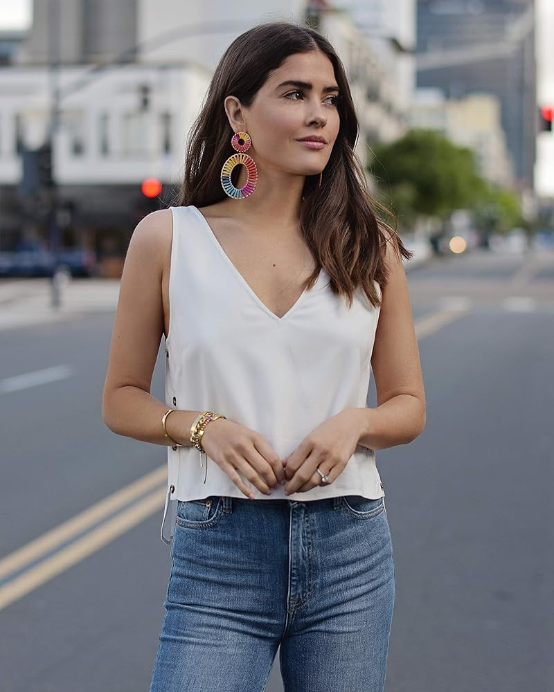 The Drop Women's Ivory V-Neck Side Button Tank by @paolaalberdi | Amazon (US)