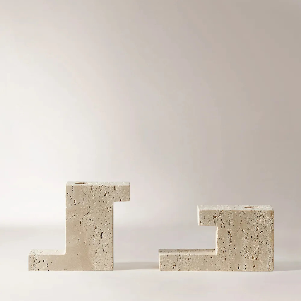 Stige Travertine Candleholder Sets | Hernest