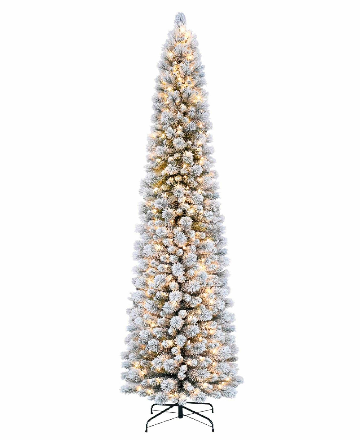 Puleo 9FT Pre-Lit Flocked Patagonia Pine Pencil Artificial Christmas Tree - Green | Macy's