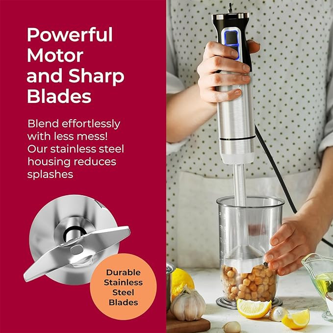 Mueller Immersion Blender Handheld - 8 Speed Stainless Steel Electric Hand Blender, Emulsion Blen... | Amazon (US)