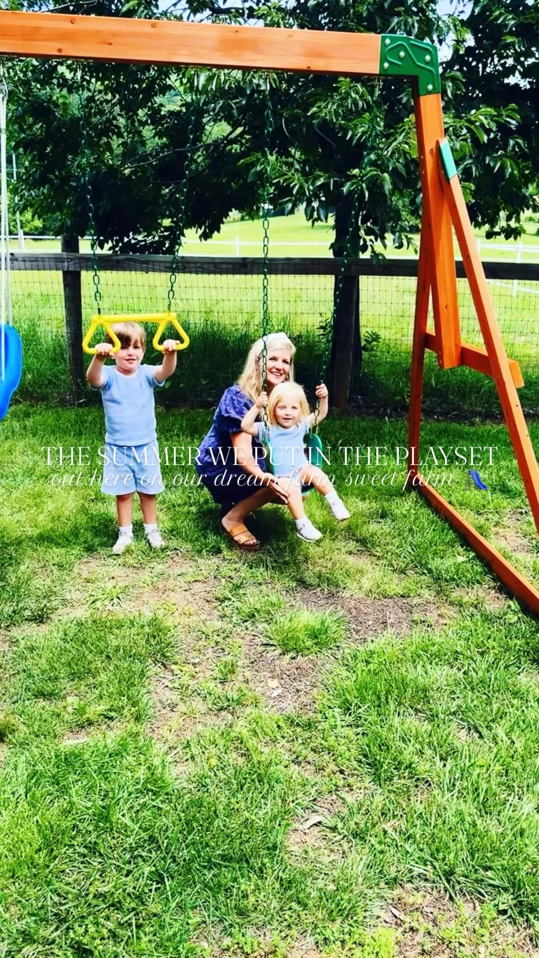 We will forever and always remember this 🎞️ as the summer 🌞 daddy built 🛠️ and put together 💫 the treehouse 🏡 playset 🛝 out here on our farm sweet farm!! 🥰🌳🪵🌾 Oh what a dream 💭 come true it all is 😍 and we can’t wait for a lifetime of memories 🫶🏽 ahead that we will make out in this country backyard 🌱 of ours!! 🌿🌼 #firstsummeronthefarm #farmplayset #corememories #buildingtheplayhouse