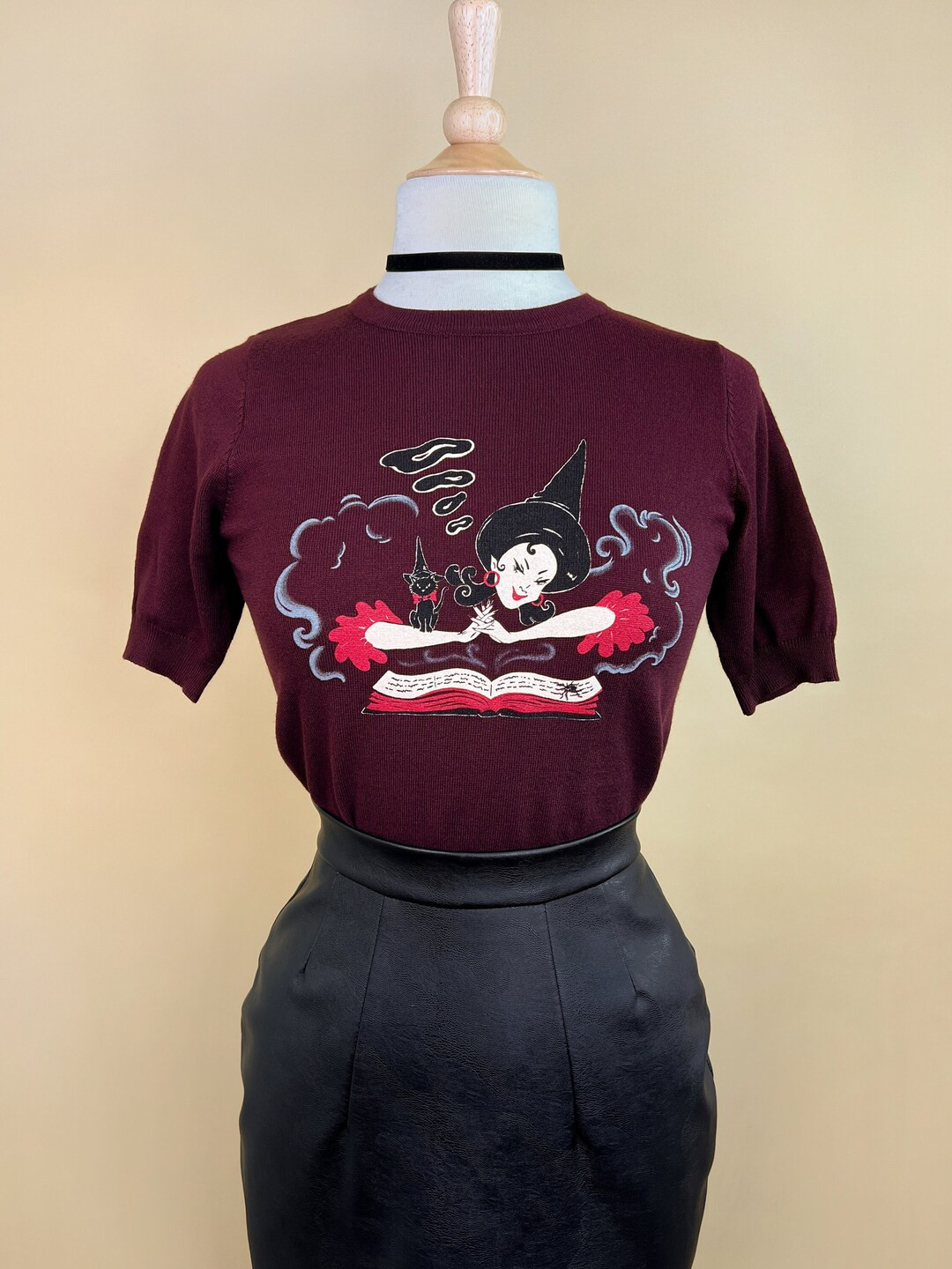 Witch Bible Short Sleeve Sweater in Burgundy Size S,M,L,XL in Vintage Halloween Inspired by MISCH... | Etsy (US)