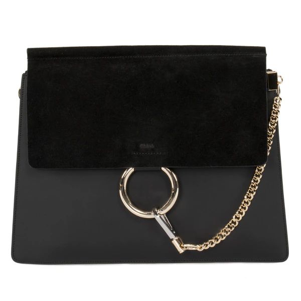 Chloe Faye Shoulder Bag in Black Smooth/Suede Calfskin w/ Pale Gold Hardware size Medium | Bed Bath & Beyond
