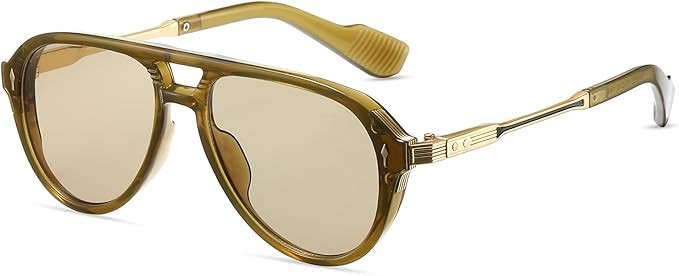 Vintage Retro 70s Sunglasses for Women Men, Fashion Disco Glasses, Double Bridge Aviators | Amazon (US)