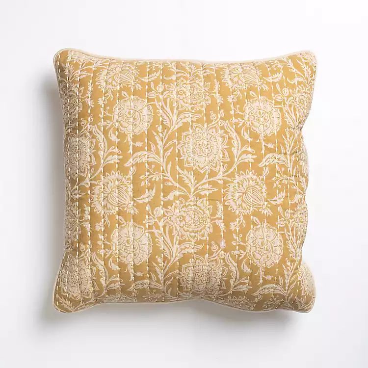 New! Mustard Stitched Blossoms Pillow | Kirkland's Home