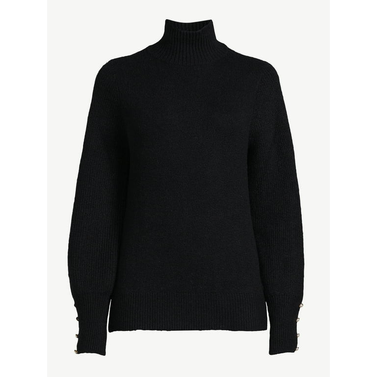 Scoop Women's Button Cuff Turtleneck Sweater | Walmart (US)