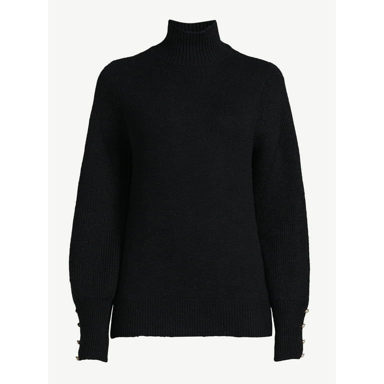 Scoop Women's Long Sleeve Turtleneck Sweater with Button Cuffs, Sizes XS-XXL - Walmart.com | Walmart (US)