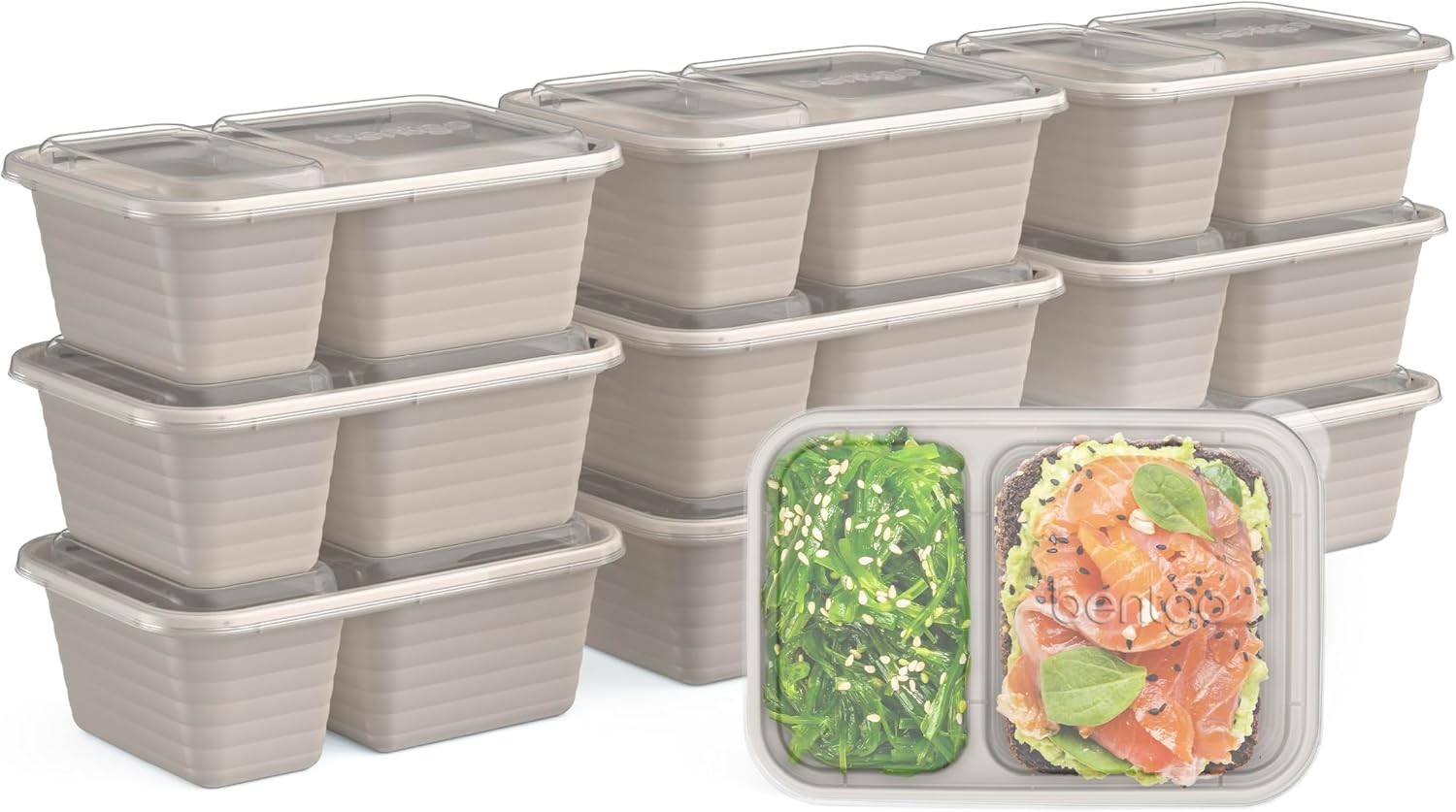 Bentgo Prep - 2-Compartment Snack Containers with Lids - Reusable, Microwaveable, Durable, PFAS & BPA-Free, Freezer and Dishwasher-Safe Meal Prep Food Storage - 10 Trays & 10 Lids (Clay) | Amazon (US)