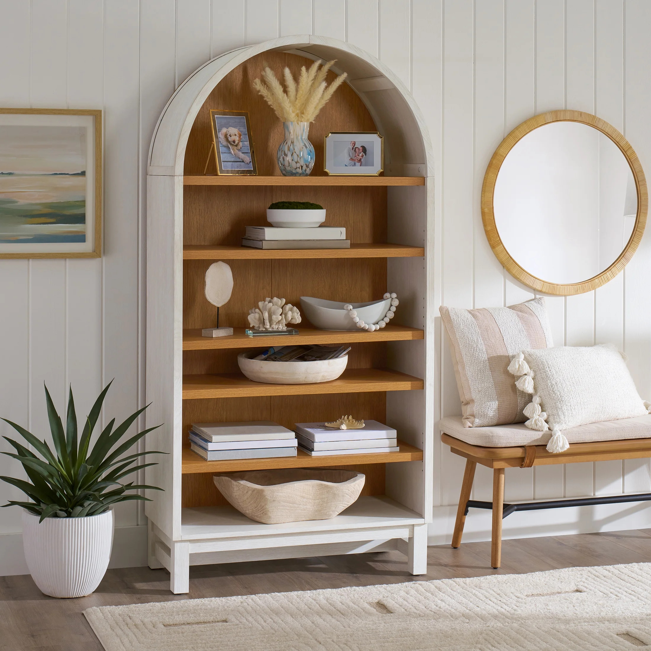Better Homes & Gardens Juliet Open Arch Bookcase, White and Light Honey | Walmart (US)