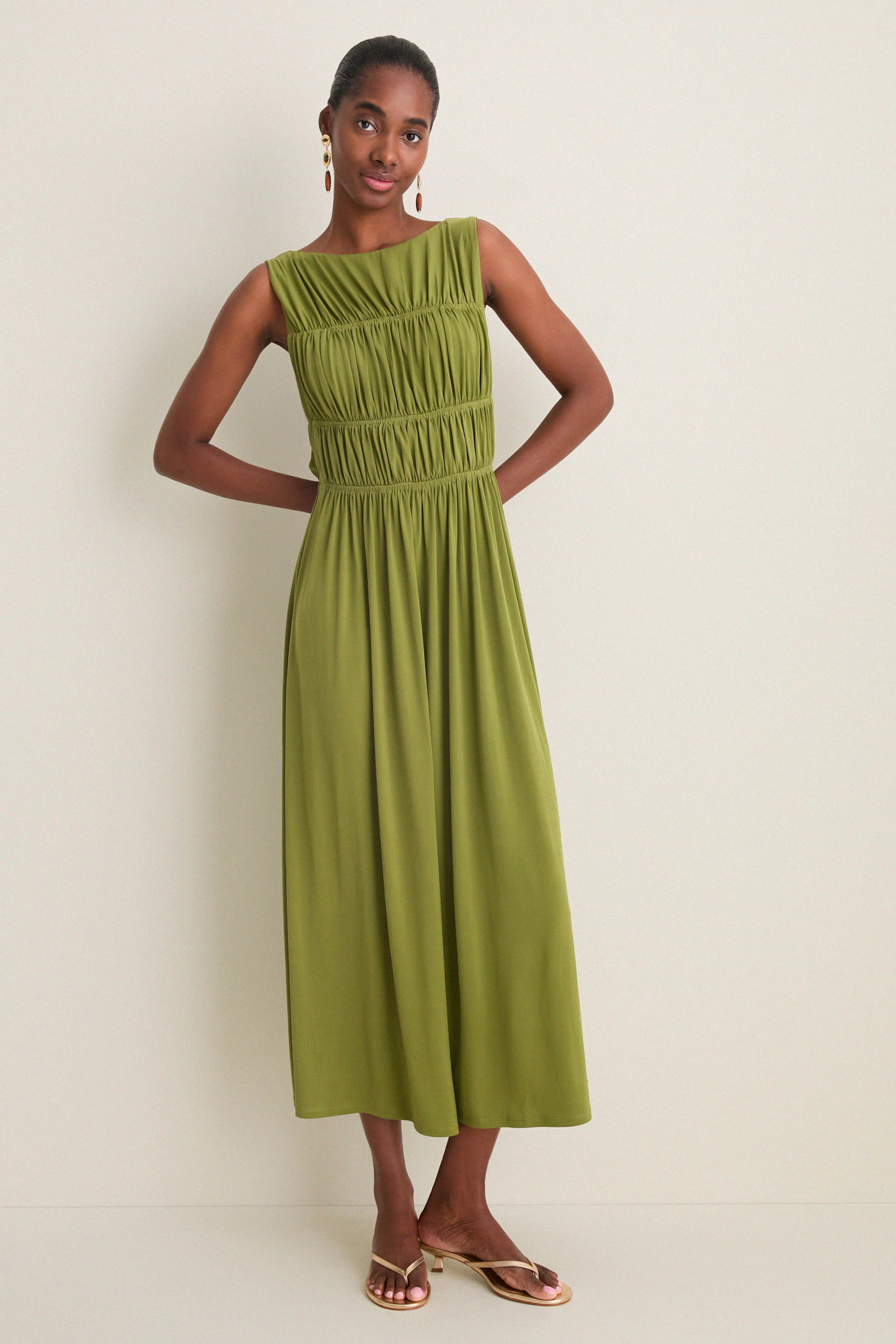 Cedar Green Crepe Jersey Smocked Aurelia Dress | Tuckernuck (US)