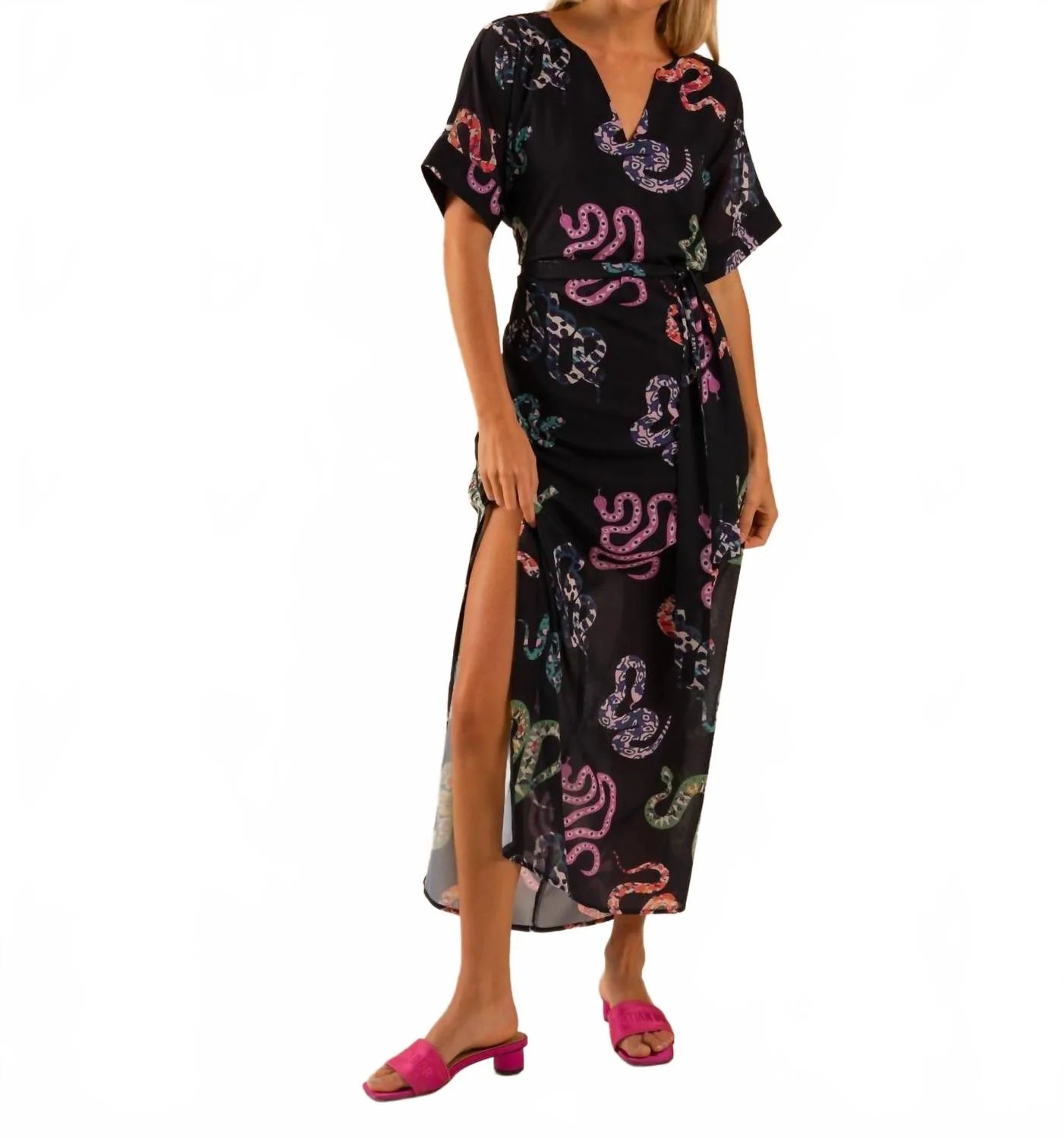 Beatrice All Over Snake Pattern Kaftan Dress In Multicolor | Shop Simon