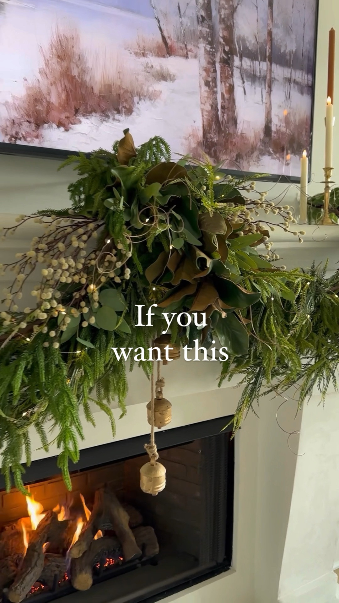 Get this year’s mantel look with these Norfolk pine garlands and any leafy garland. I used hobby lobby vine garland from the greenery section. I linked some that would work equally well! I added magnolia leaves, twisty stems, and bells to complete the look. 

#LTKSeasonal #LTKhome #LTKHoliday