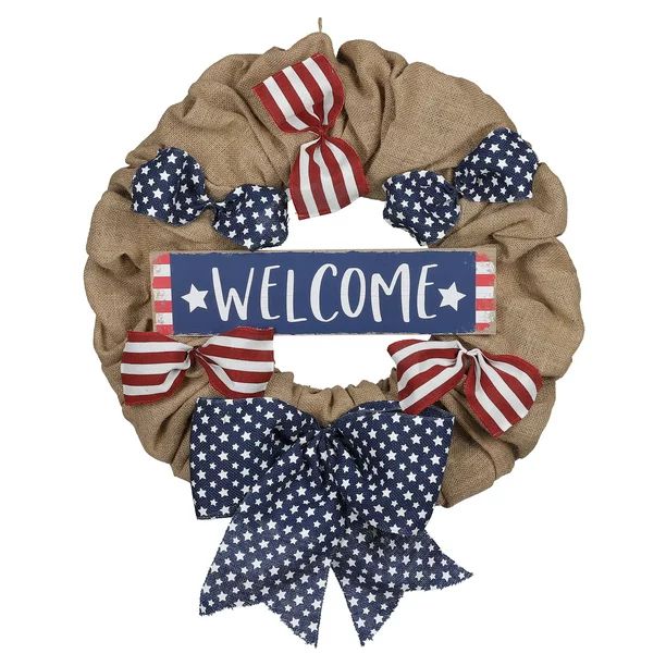 Way to Celebrate 26" Fourth of July Welcome Sign Wreath | Walmart (US)