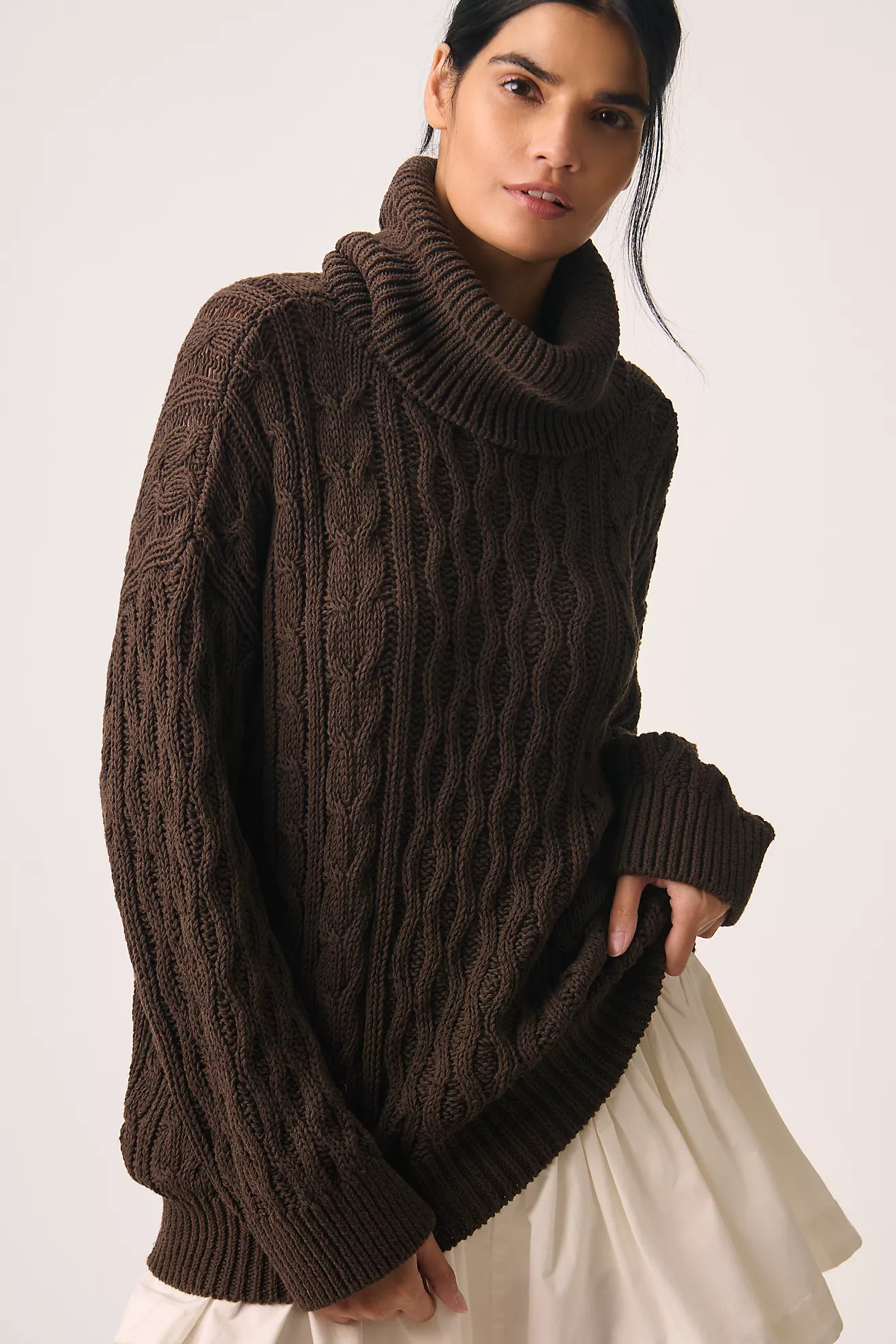 Pilcro Oversized Turtleneck Cable Sweater | Anthropologie (US)