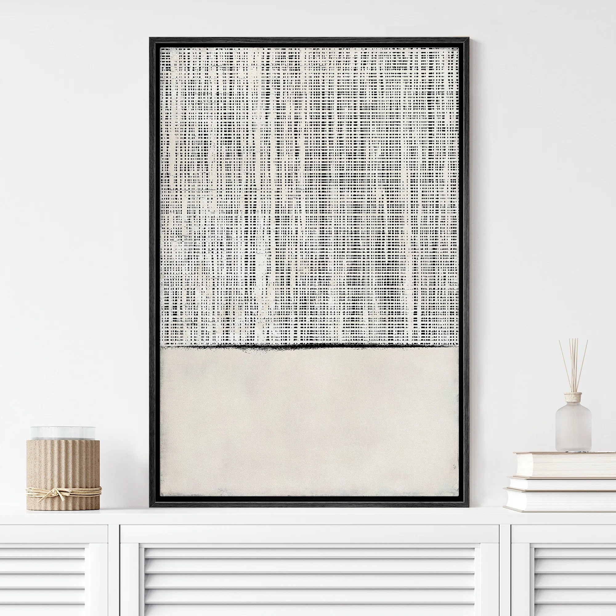 IDEA4WALL Geometric Line IDEA4WALL Framed Canvas Print Wall Art Retro Black White Geometric Grid ... | Wayfair North America