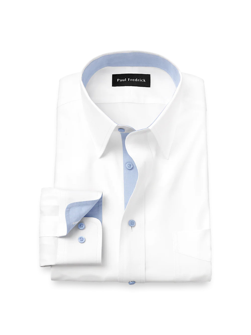 Comfort Stretch Non-Iron Solid Dress Shirt With Contrast Trim - White/blue | Paul Fredrick MenStyle