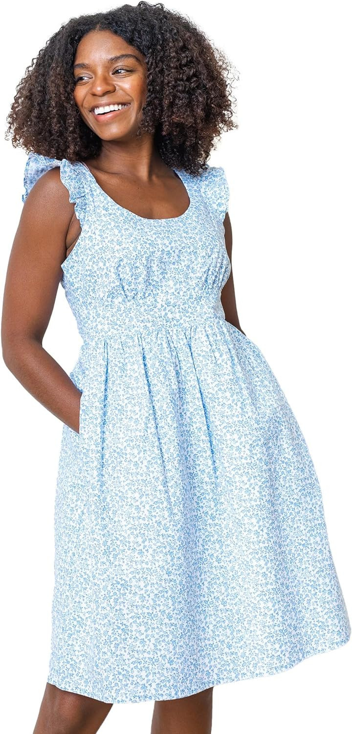 Hope & Henry Women's Woven Flutter Sleeve Tie-Waist V-Neck Dress | Amazon (US)