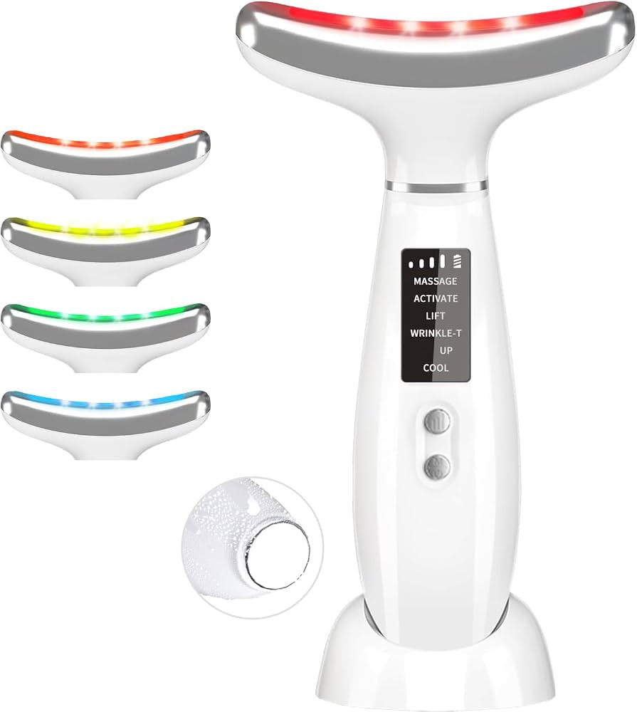 Red Light Therapy for Face and Neck, Portable Face Massager Tool with Vibration, 4 Color LED Faci... | Amazon (US)