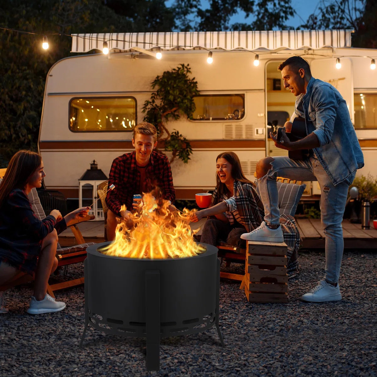 26 Inch Black Smokeless Fire Pit Wood Burning Outdoor with 360° Airflow & Removable Ash Pan | Wayfair North America