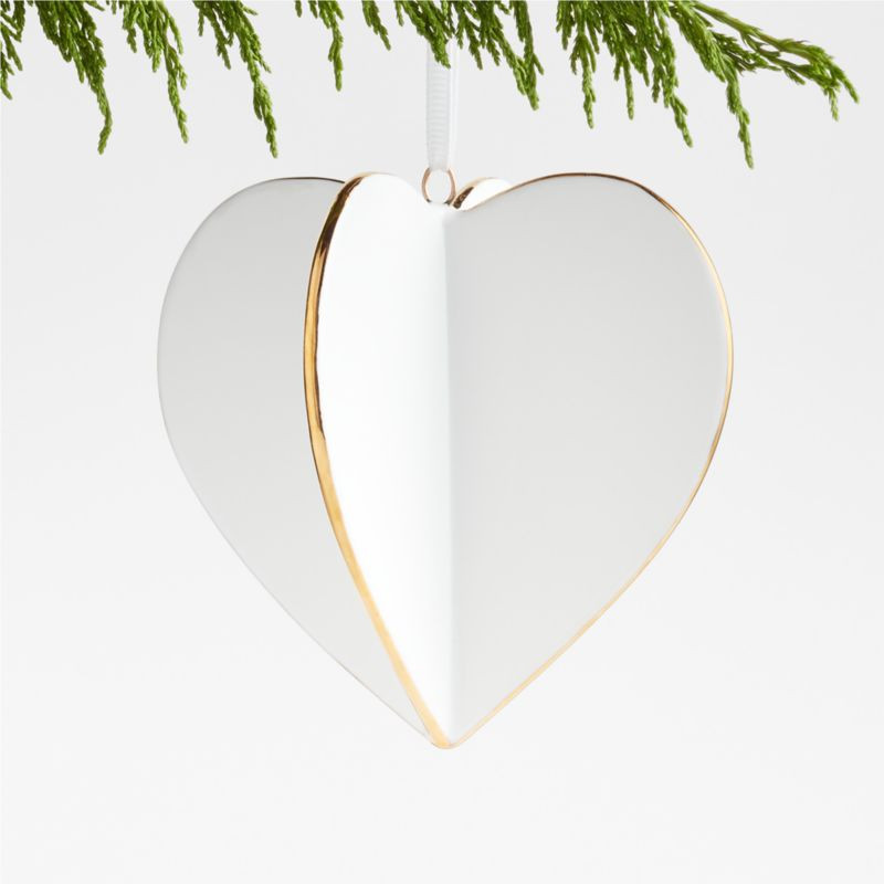 Large Gold and White Ceramic Heart Christmas Tree Ornament + Reviews | Crate & Barrel | Crate & Barrel