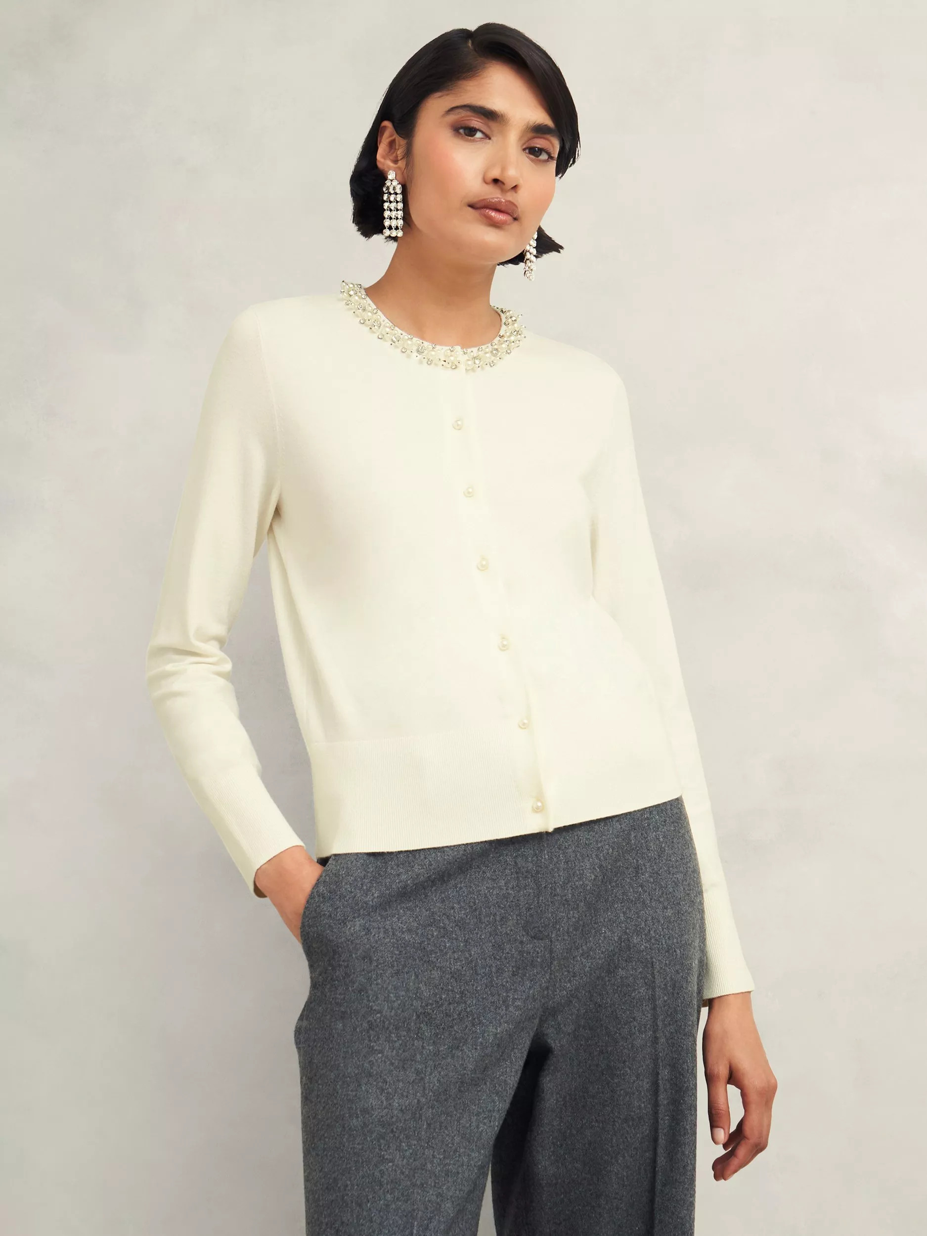 HobbsOakley Beaded Cardigan, Ivory | John Lewis (UK)