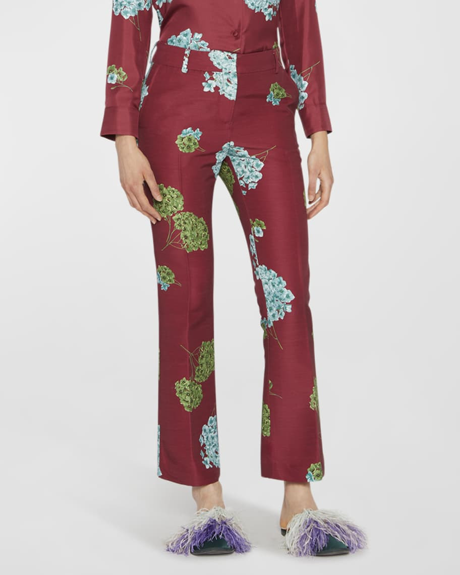 La DoubleJ 247 Floral-Print Straight-leg Ankle Pants | Neiman Marcus