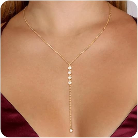 Moodear Gold Lariat Necklace for Women - Dainty 14K Gold Plated/Silver Long Chain Layered Drop Ne... | Amazon (US)