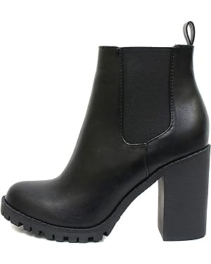 Soda Glove - Ankle Boot w/Lug Sole Elastic Gore and Chunky Heel | Amazon (US)