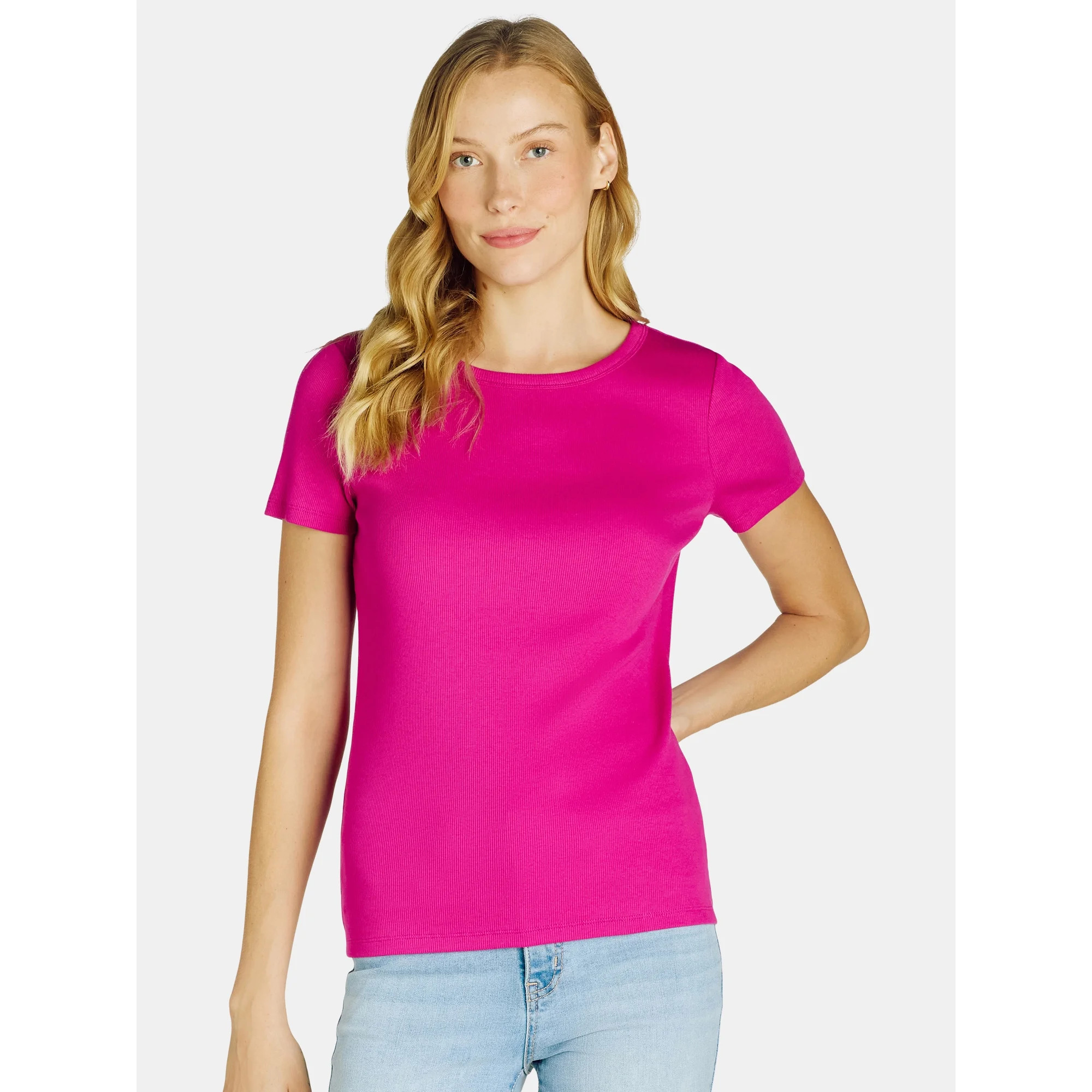 Time and Tru Women's Short Sleeve Rib Tee, Sizes XS - XXXL | Walmart (US)