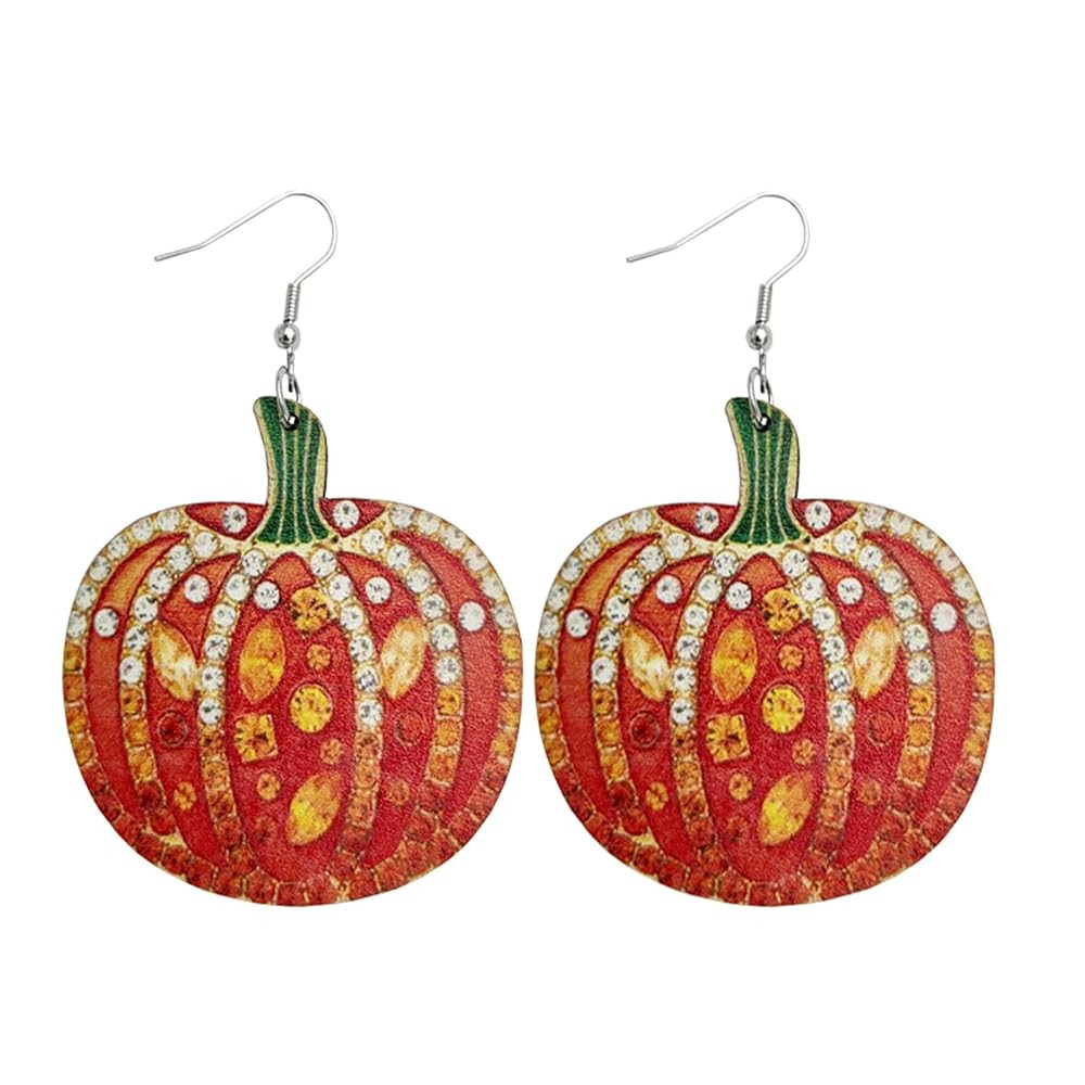 Halloween Cute Ghost Pumpkin Wooden Resin Acrylic Dangle Earrings Cartoon Ghost Print Halloween W... | Amazon (US)