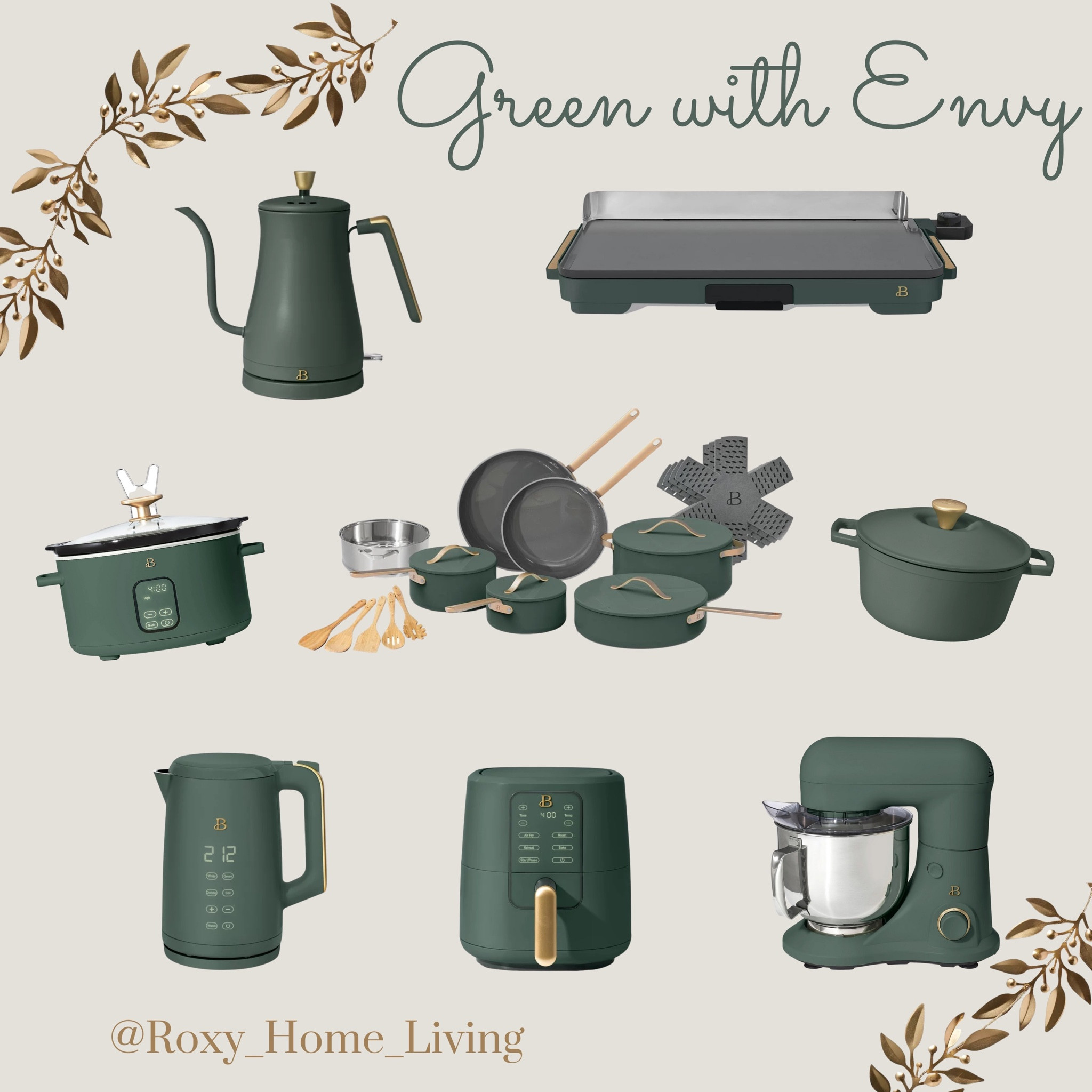 LOVE THESE Kitchen must have appliances! Green appliances// green and gold // drew Barrymore //Walmart // pots and pans set // air fryer // tea kettle // Dutch oven // electric griddle // slow cooker // mixer // electric kettle

#LTKHoliday #LTKhome 

#LTKGiftGuide