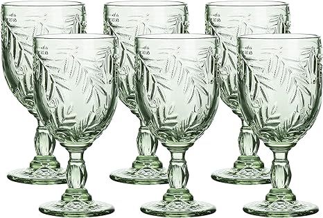 Colored Glass Goblet Vintage - Pressed Pattern Wine Glass Wedding Goblet - 9.4 Ounce Set of 6 (Gr... | Amazon (US)