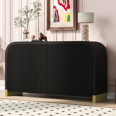 59.8" Modern Black Sideboard Buffet with Wave Pattern Doors, Adjustable Shelves & Safe Rounded Corners for Dining Room-3irtyhousy | Target