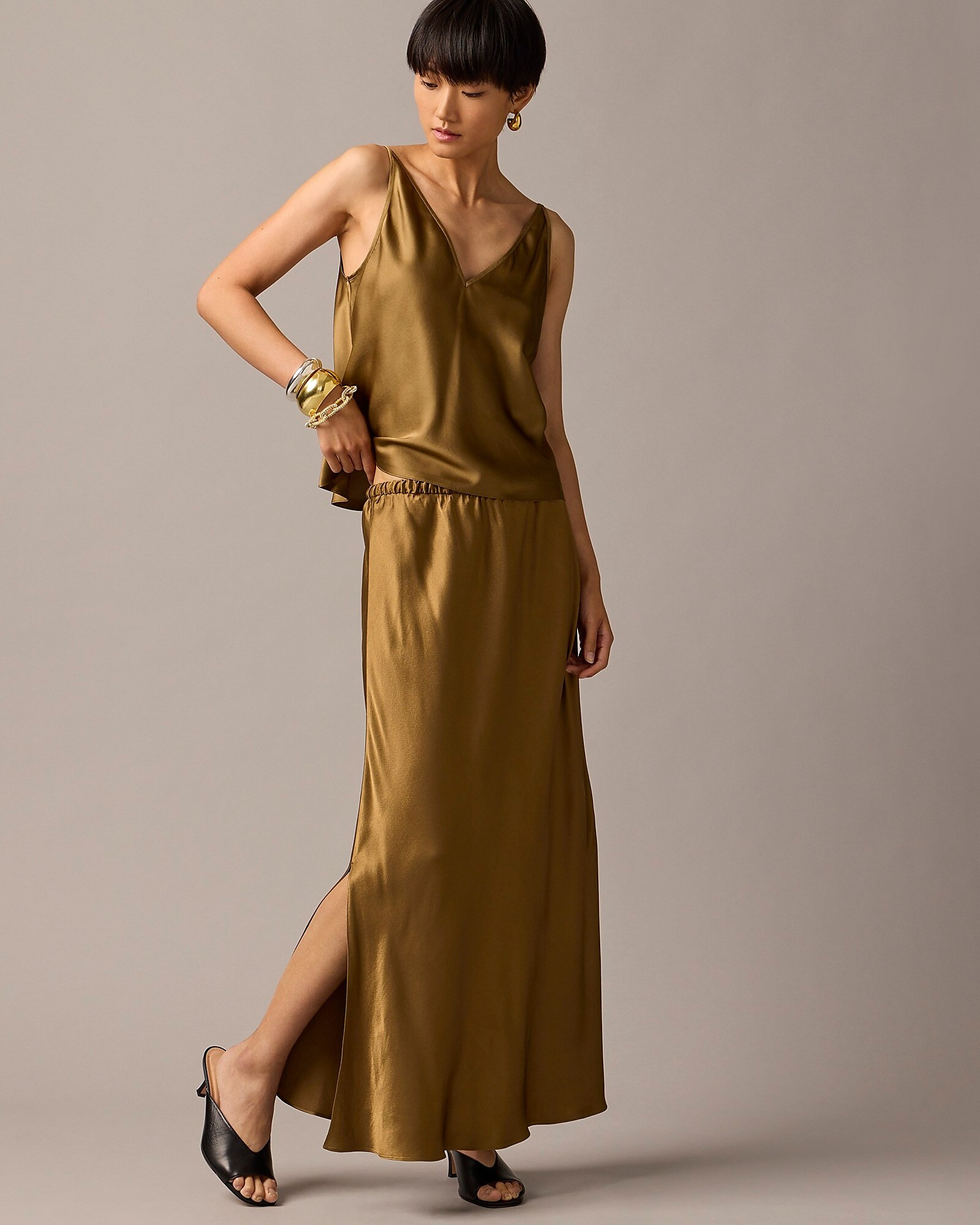 Side-slit pull-on skirt in luster crepe | J. Crew US