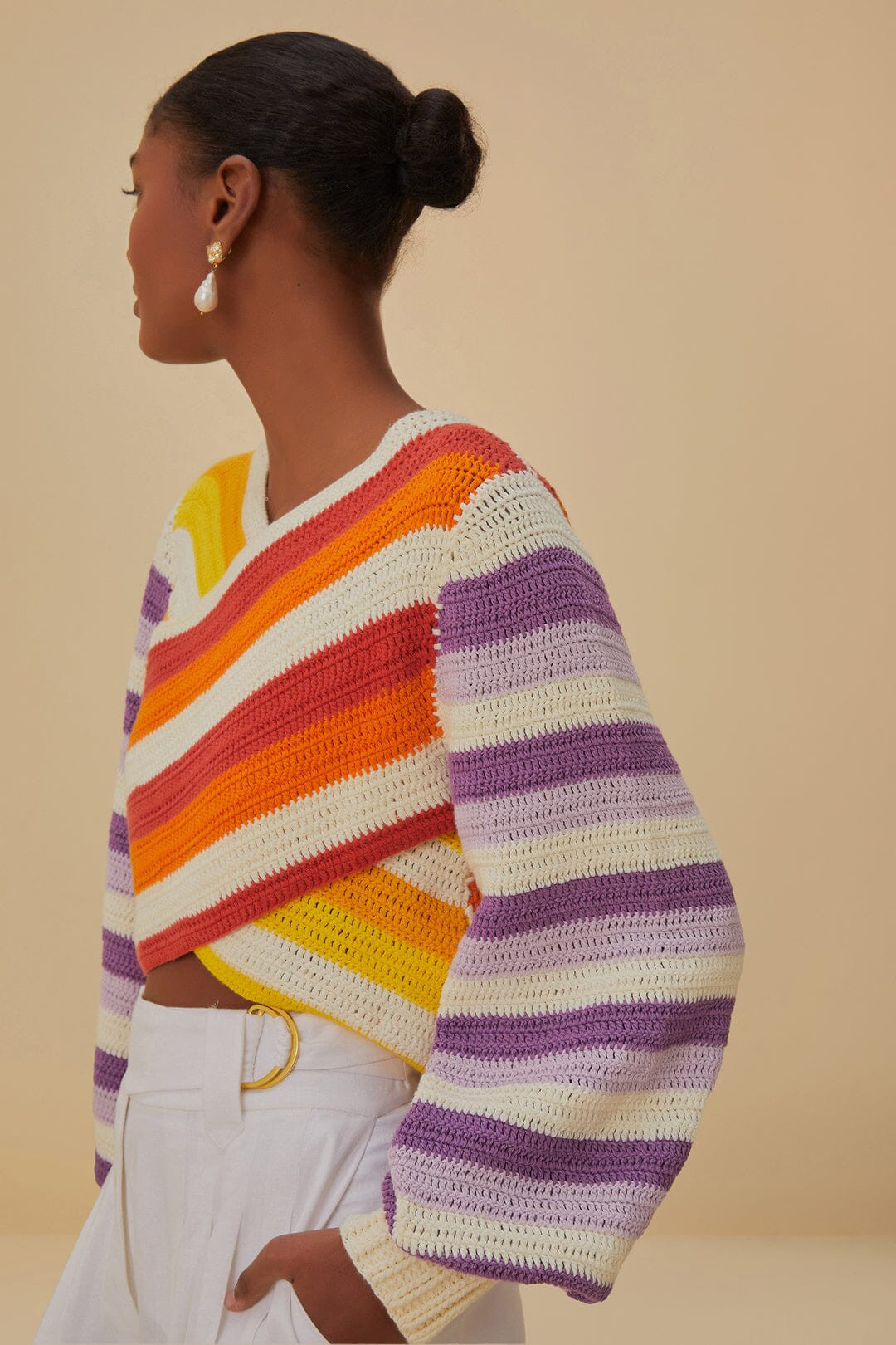 Sunset Stripes Crochet Sweater | FarmRio (US)