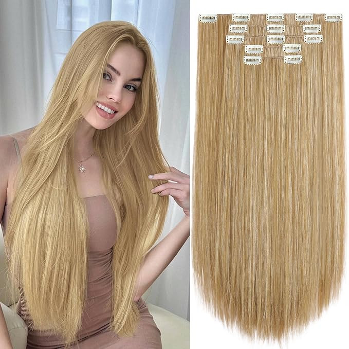 Hair Extensions Clip Ins 26 Inch Long Synthetic Straight Invisible Extension 5PCS Soft and Natura... | Amazon (US)