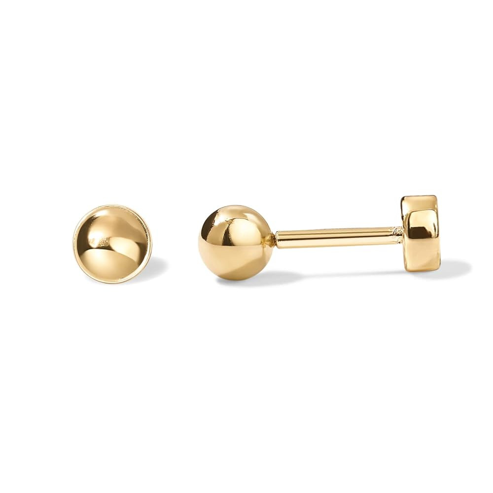 PAVOI 14K Gold Plated Solid 925 Sterling Silver Posts Dainty Ball Stud Flatback Earrings for Wome... | Amazon (US)