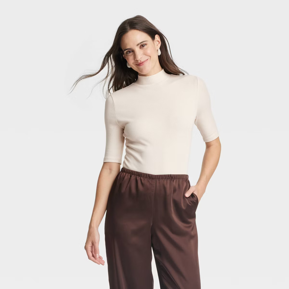 Women's Ribbed Short Sleeve Mock Turtleneck T-Shirt - A New Day™ | Target