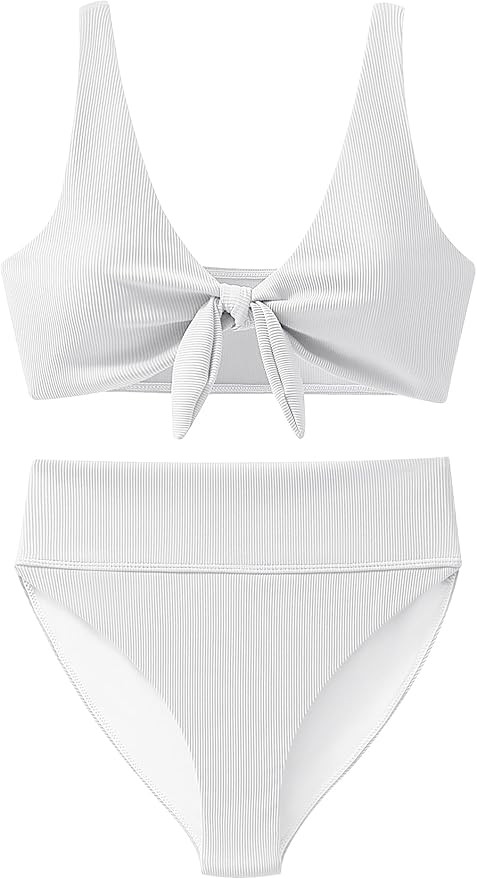ANRABESS Bikini Sets for Women Summer High Waisted 2 Piece Bathing Suit Ribbed Tie Knot Swimsuit ... | Amazon (US)