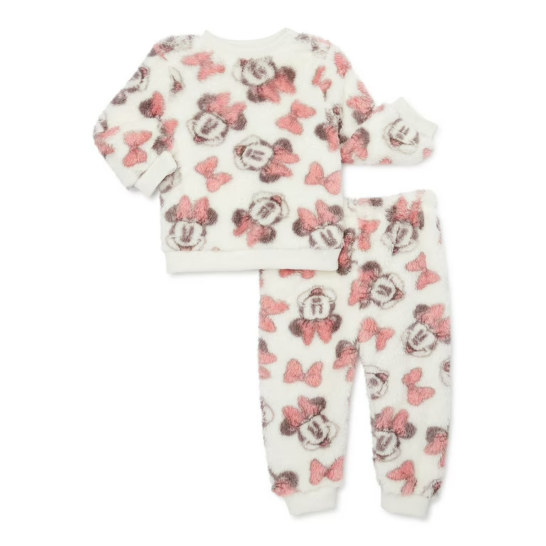 Disney Minnie Mouse Baby Girls Long Sleeve Top and Pants Faux Sherpa Set, 2-Piece, Sizes 0/3-24 M... | Walmart (US)