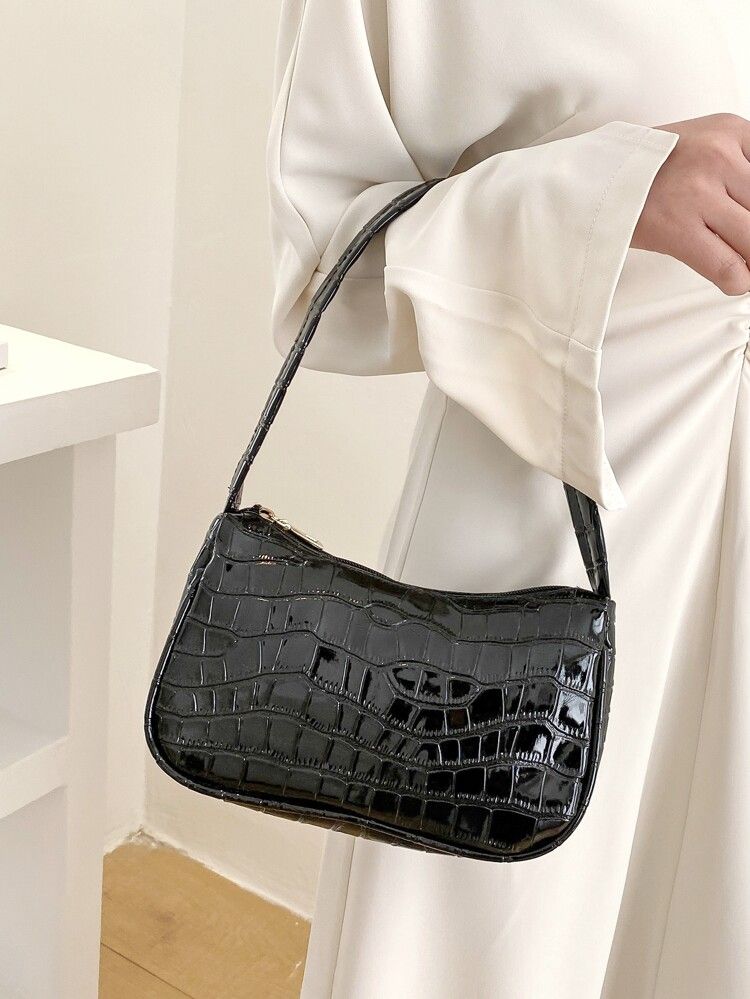 Croc Embossed Baguette Bag | SHEIN