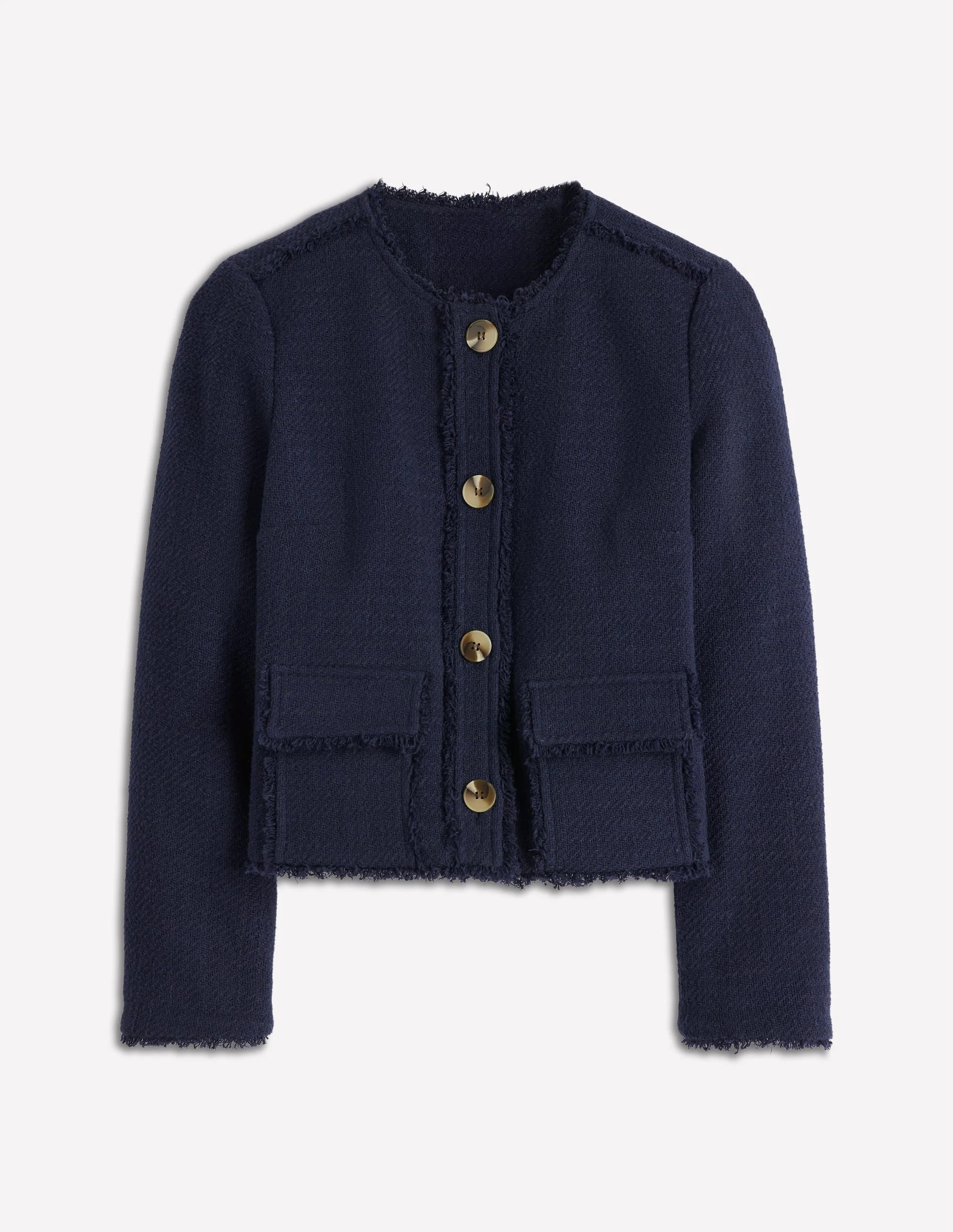 Collarless Textured Jacket-Navy | Boden UK