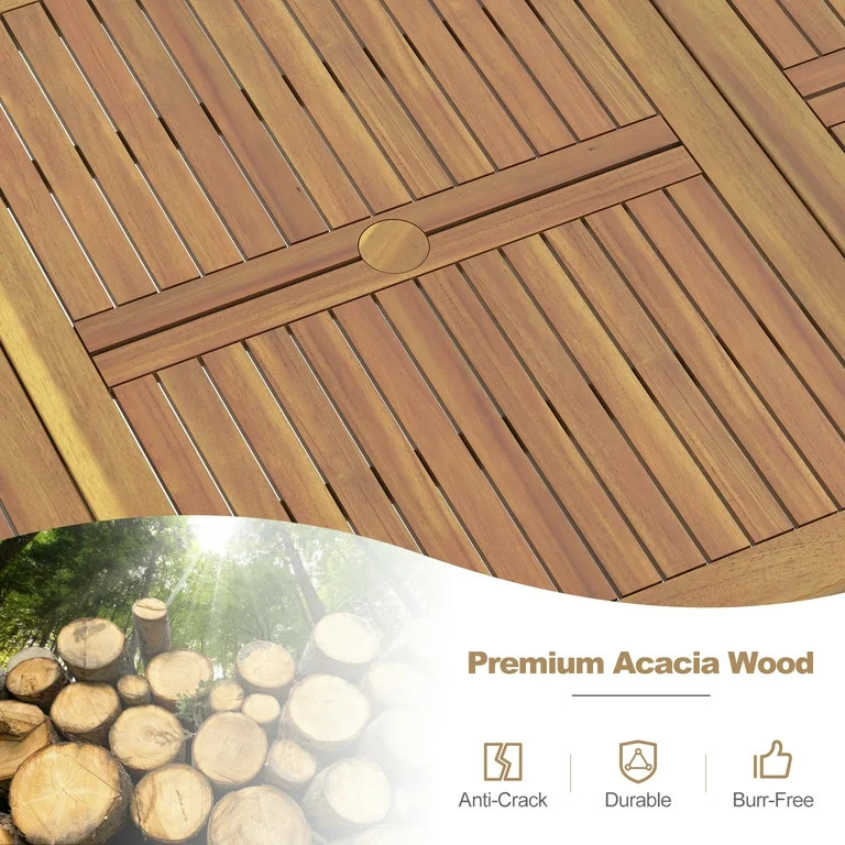 Costway 79" Acacia Wood Patio Table 8-Person Outdoor Dining Table with Umbrella Hole | Walmart (US)