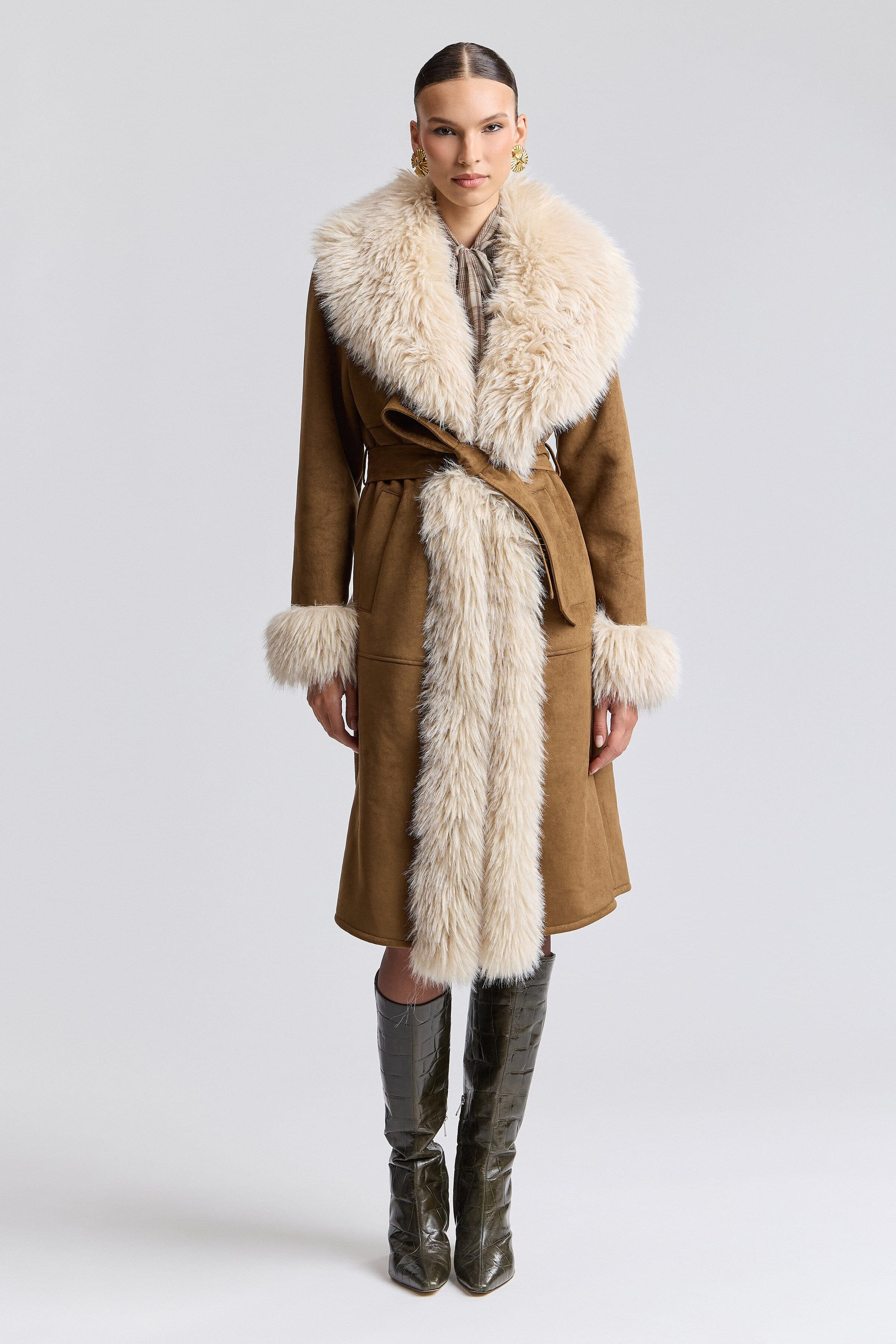 Belted Faux Suede and Sherling Coat | Avec Les Filles